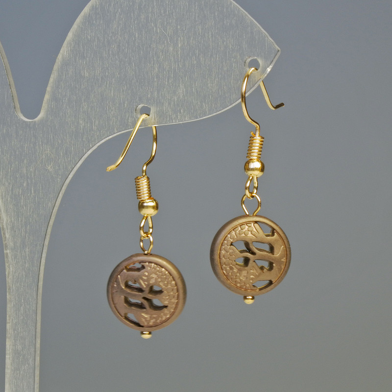 Hematite Tree Earrings, Matte Bronze, Diameter 12x4.5mm+-, Length 3.2cm