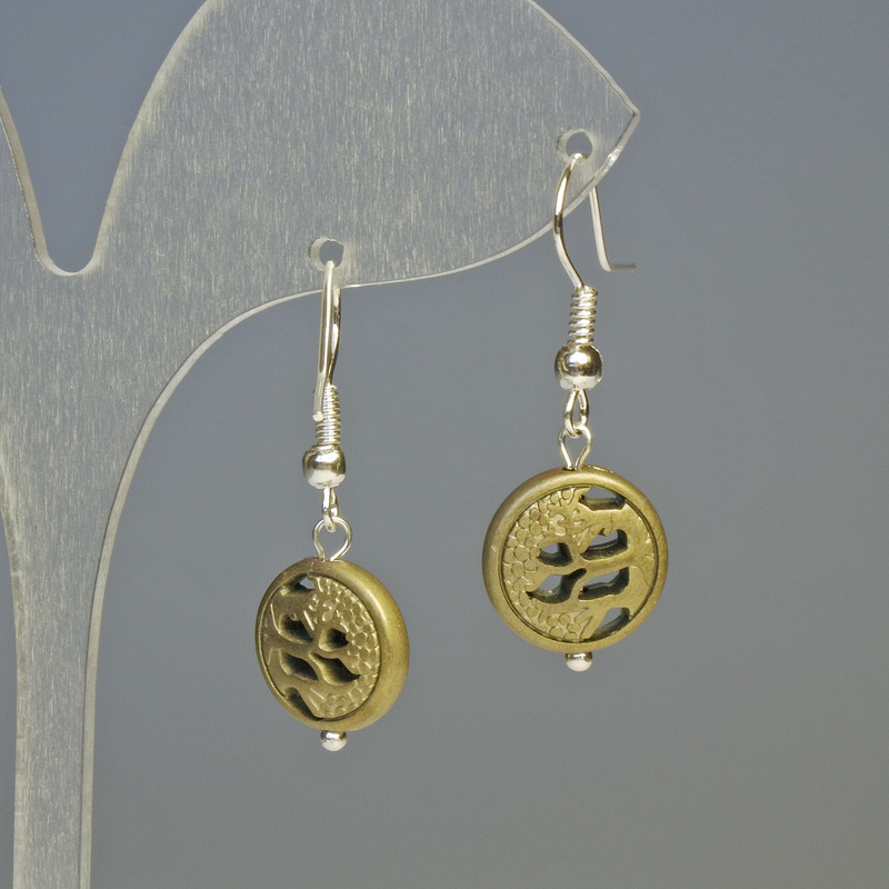 Hematite Tree Earrings, Matte Light Gold, Diameter 12x4.5mm+-, Length 3.2cm