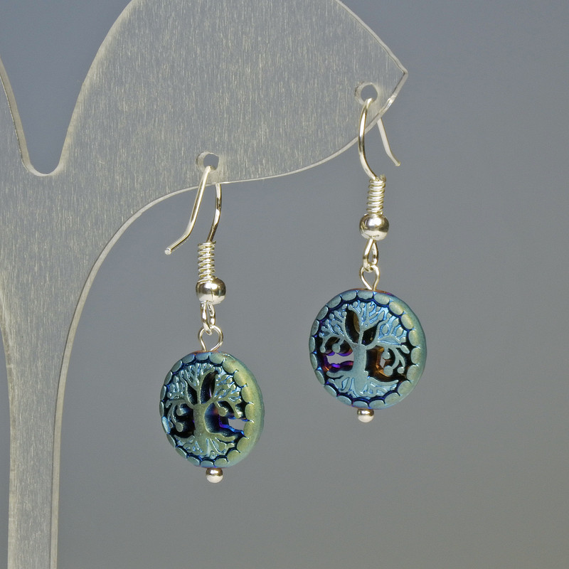 Hematite Tree Earrings, Matte Chameleon, Diameter 12.5x4.5mm+-, Length 3.2cm