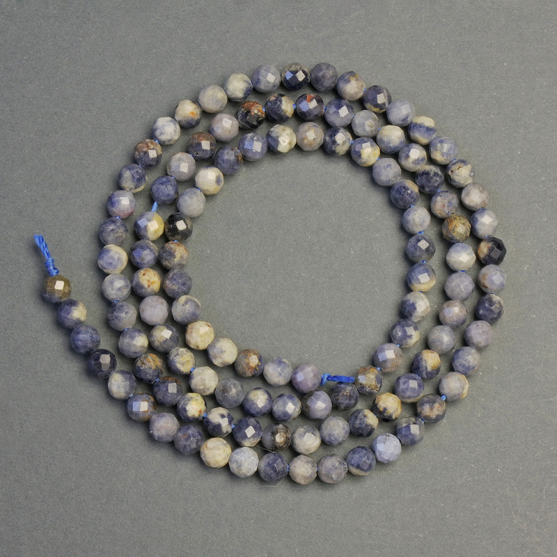 Natural Stone Sodalite Beads, Faceted Ball, Diameter 3.5mm+-, Length 39cm+