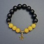 Bracelet Citrine (artificial) smooth ball, diameter 10mm, Shungite smooth ball, diameter 12mm+- with inserts, length 18cm+- stretch
