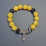 Citrine (Artificial) & Agate Bracelet, Smooth Round Bead, Diameter 10mm+/- with Inserts, Length 18cm+/- Stretch