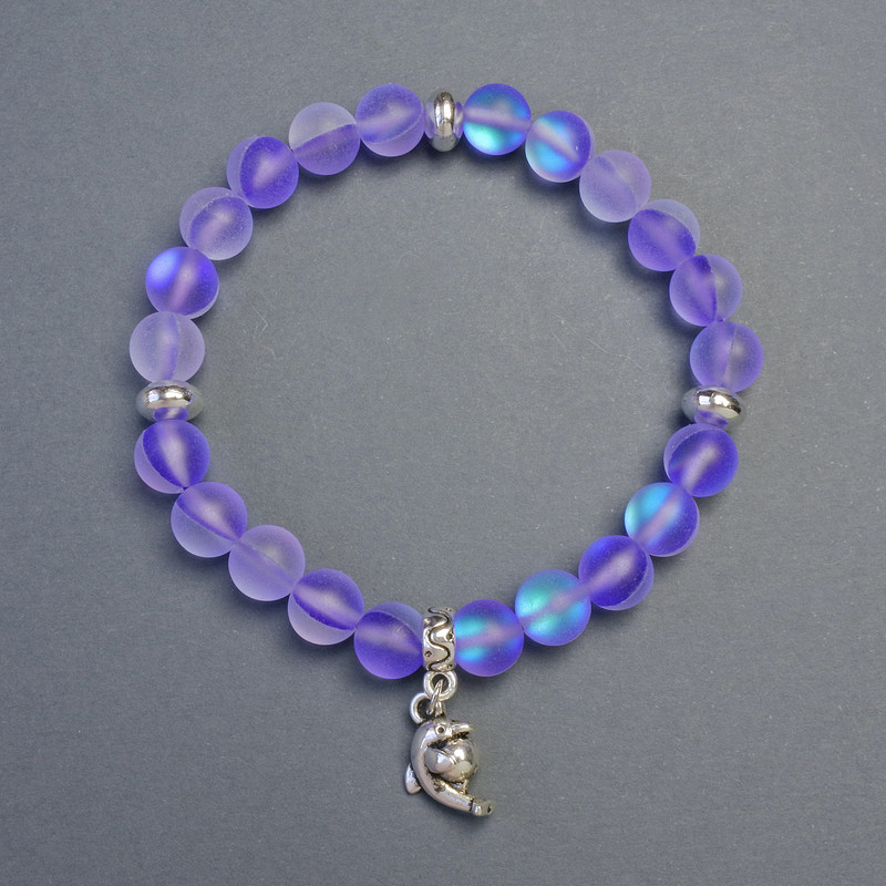 Opal Glass Bracelet smooth bead purple matte chameleon, diameter 8mm+- with spacers, length 18cm+- stretch