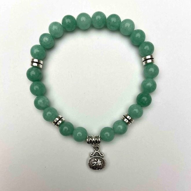 Jadeite Bracelet smooth bead, diameter 8mm+- with spacers, length 18cm+- stretch