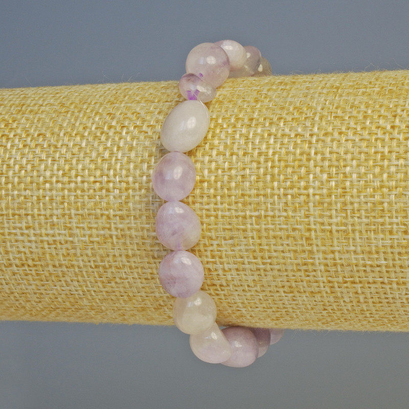 Kunzite Natural Stone Bracelet tumbled, diameter 13x9-8x7mm+-, length 18cm+- stretch