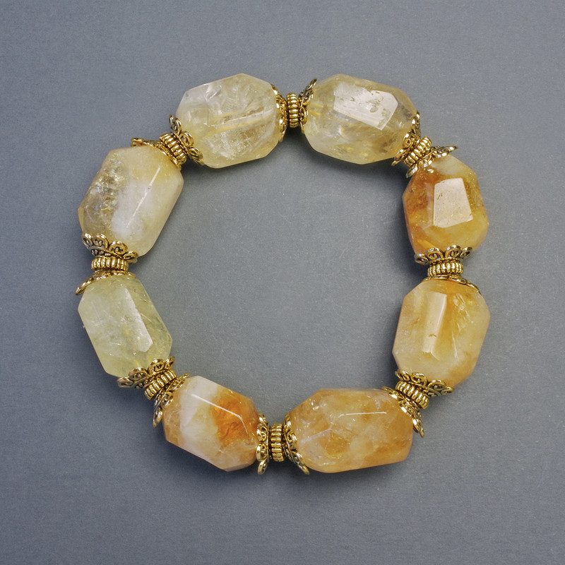 Bracelet Citrine natural stone multifaceted, diameter 14x20mm± with inserts, length 18cm± stretch