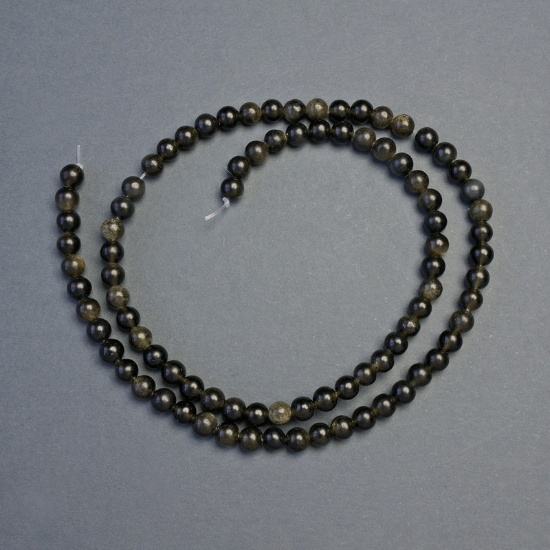 Beads Golden Sheen Obsidian natural stone smooth ball, diameter 4.5mm+-, length 38cm+- on fishing line