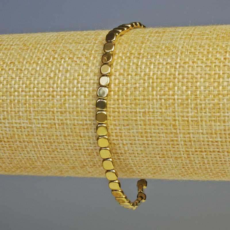 Hematite Square Bracelet, gold colour, diameter 4x4x2mm+-, length 18cm+- stretch