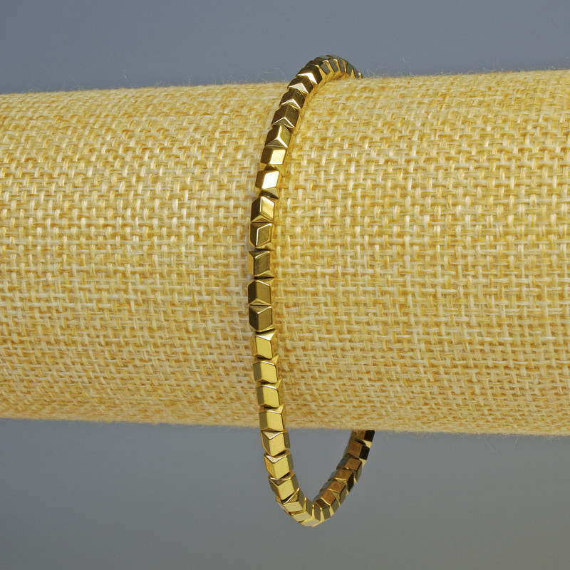 Hematite Hexagon Zigzag Bracelet, gold colour, diameter 3.5x3.5mm+-, length 18cm+- stretch