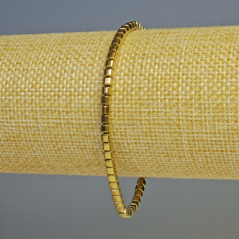 Hematite Small Cubes Bracelet, gold colour, diameter 3x3mm+-, length 18cm+- stretch