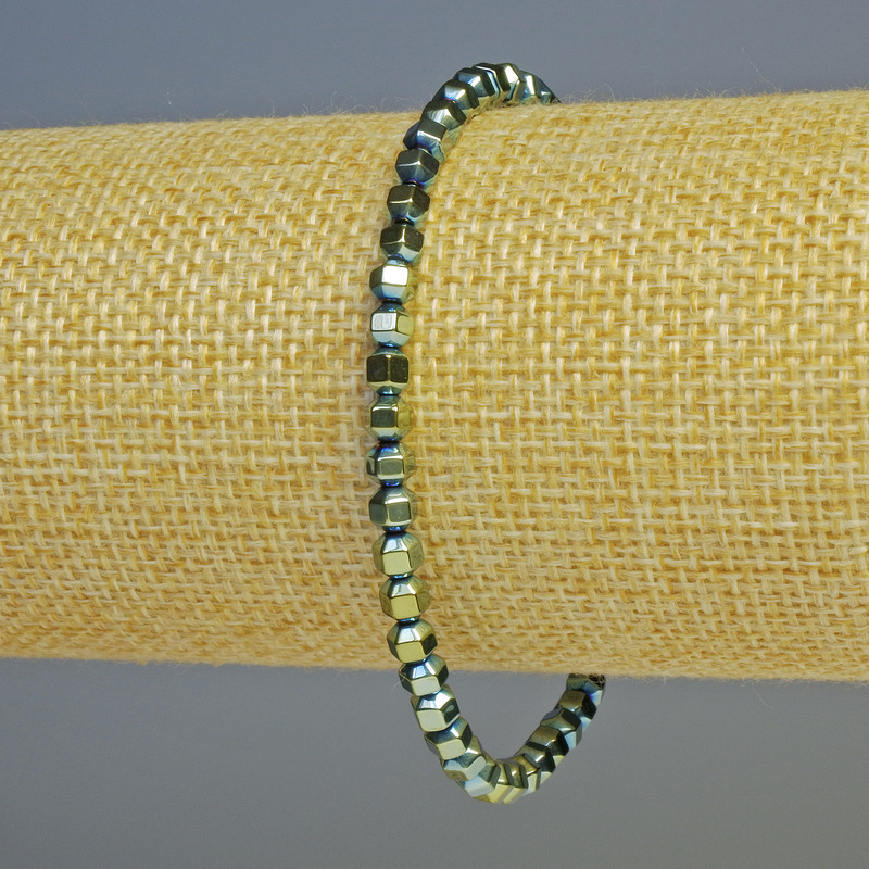 Hematite Small Hexagon Bracelet, Green Chameleon Colour, Diameter 4x4mm+/-, Length 18cm+/- Stretch