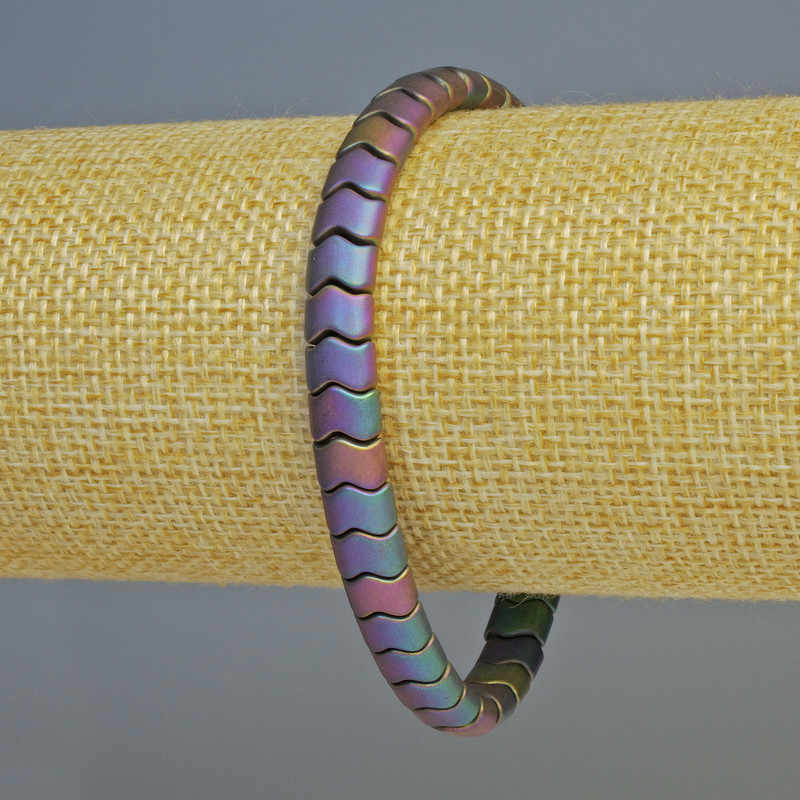 Hematite "Snake" Zigzag Wave Bracelet, Rainbow Colour, Diameter 7x5x5mm+/-, Length 18cm+/- Stretch