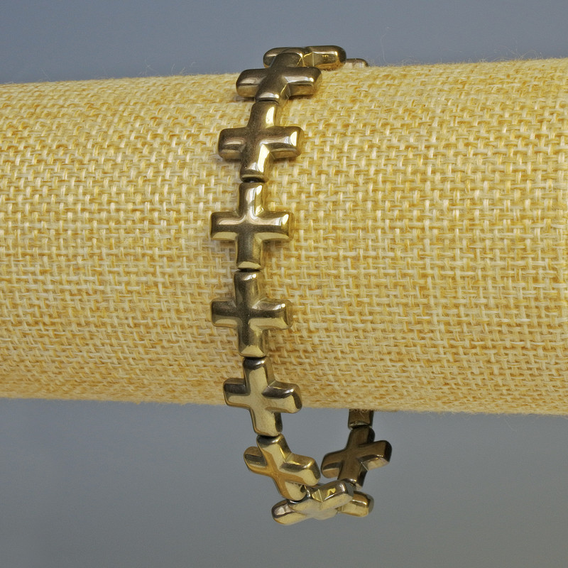 Hematite Cross Bracelet, Light Bronze Colour, Diameter 12.5x12.5mm+/-, Length 18cm+/- Stretch