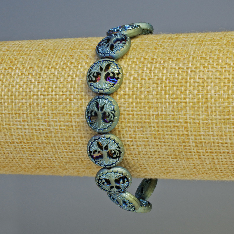 Hematite Bracelet "Tree" Matte Chameleon Colour, 12.5x4.5mm+- Diameter, 18cm+- Length, Stretch