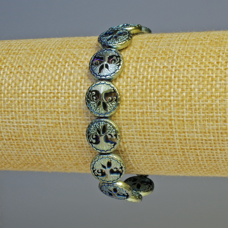 Hematite Bracelet "Tree" Chameleon Colour, Diameter 12.5x4.5mm+/-, Length 18cm+/- Stretch