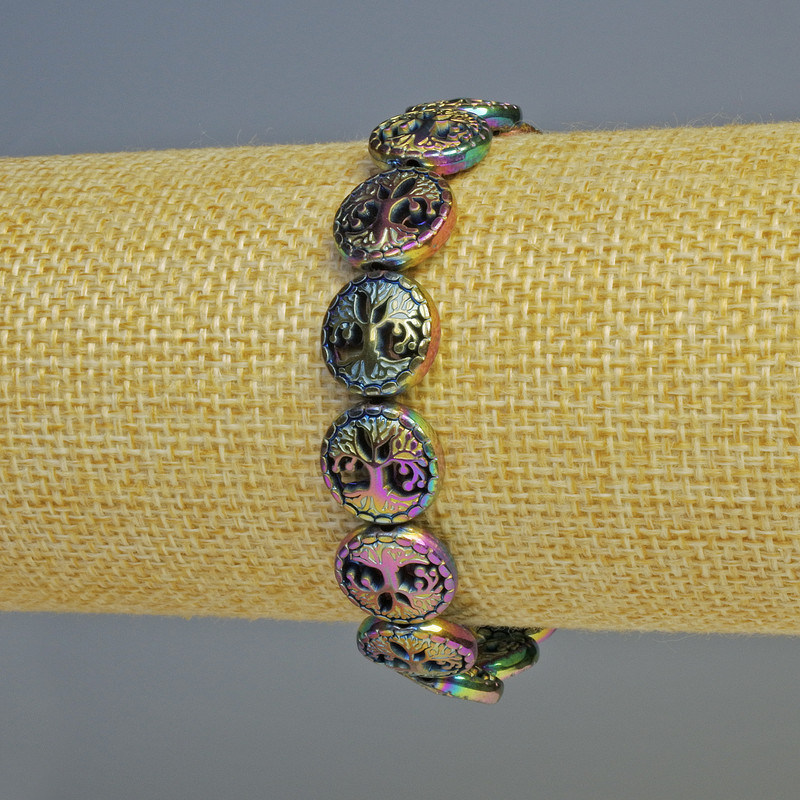 Hematite Bracelet "Tree" Chameleon Colour, Diameter 12.5x4.5mm+/-, Length 18cm+/- Stretch
