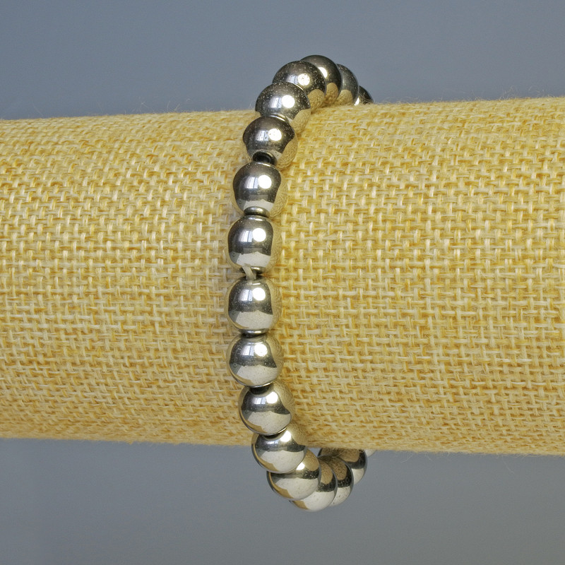 Hematite Bead Bracelet, silver colour, 8mm diameter +-, length 18cm+- stretch