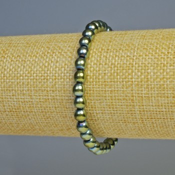 Bracelet Hematite ball chameleon green colour, diameter 6mm+-, length 18cm+- stretch