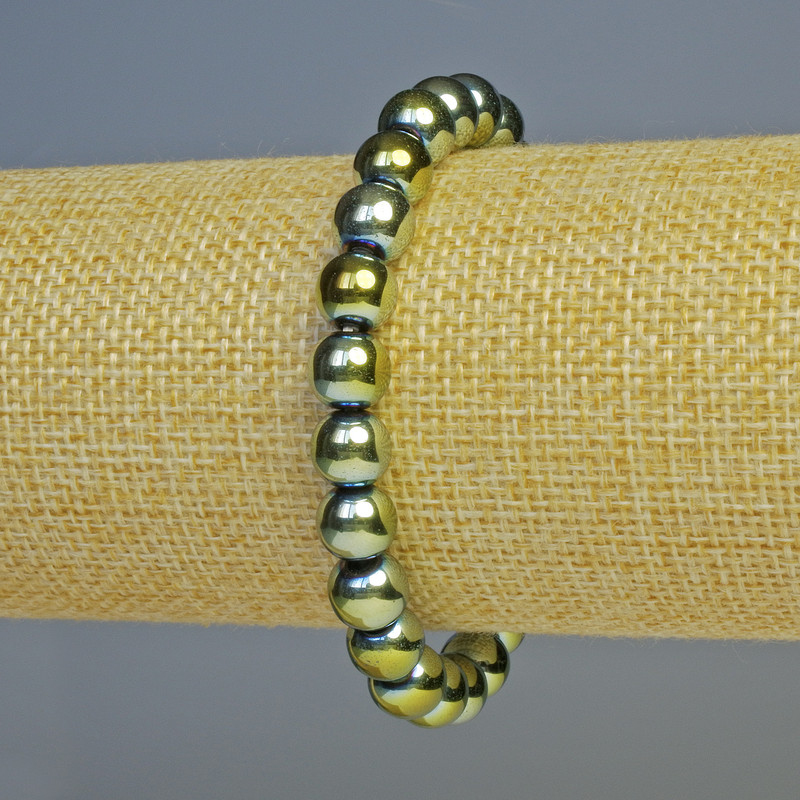 Bracelet Hematite ball chameleon green colour, diameter 8mm+-, length 18cm+- stretch