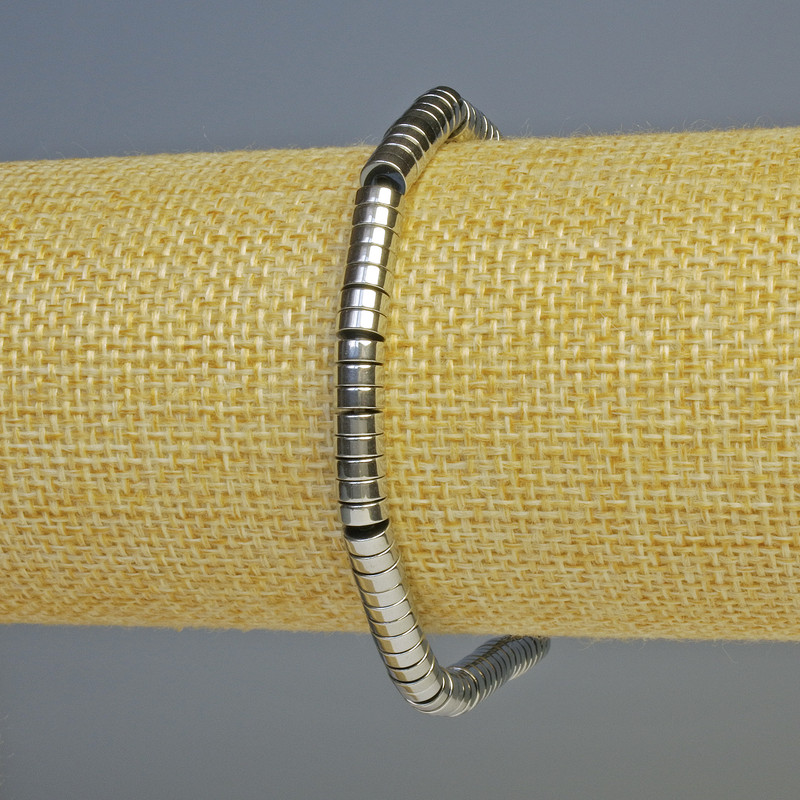 Hematite Bracelet, Rondelle, Silver Colour, Diameter 5x2mm+/-, Length 18cm+/- Stretch
