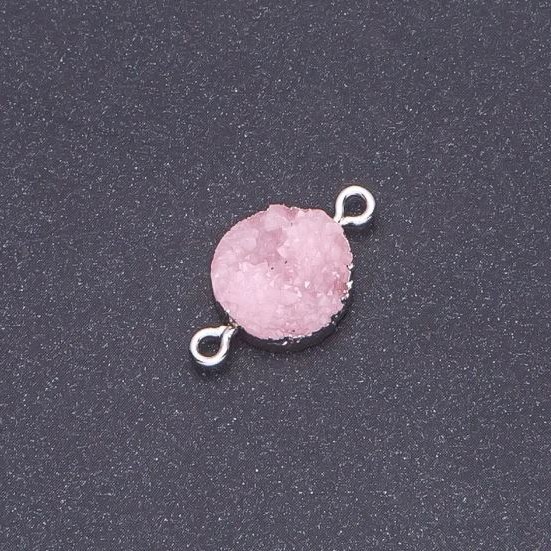 Pink "Druzy" Connector, acrylic "silver", diameter 14mm L3mm