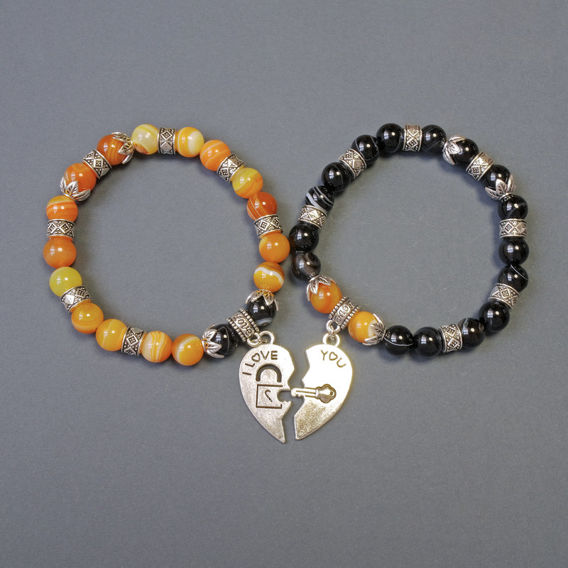 Agate Bracelet Set, smooth round bead, diameter 8mm+/-, length 18cm (stretch) with metal inserts