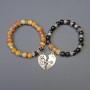 Agate Bracelet Set, smooth round bead, diameter 8mm+/-, length 18cm (stretch) with metal inserts