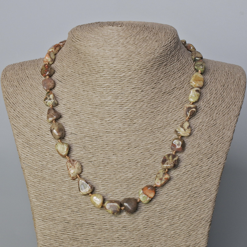 Picasso Jasper Natural Stone Necklace, tumbled, diameter 16x7-12x9 (+-)mm, length 51cm