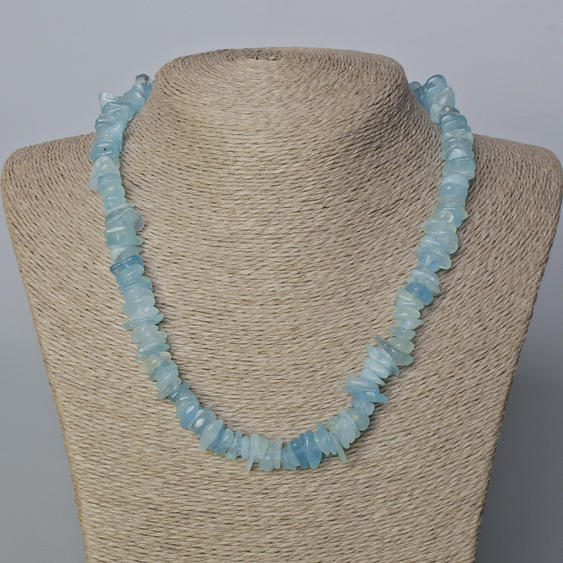Aquamarine Natural Stone Chip Necklace, diameter 12x3-10x4mm+-, length 48cm+