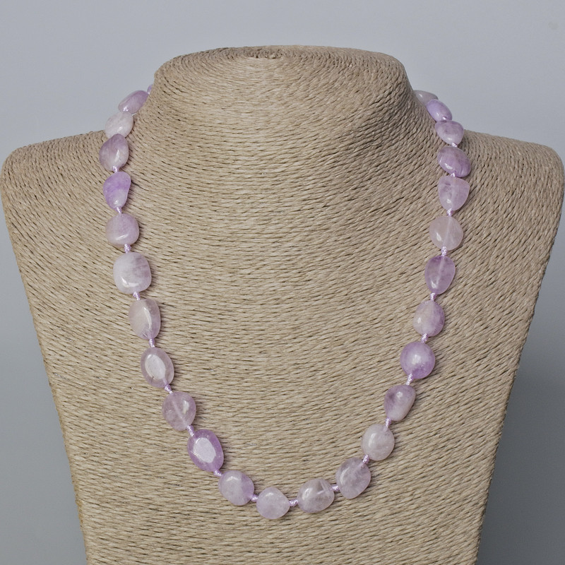 Kunzite Necklace, Natural Stone Tumbled Beads, Diameter 13x10mm+/-, Length 50cm+
