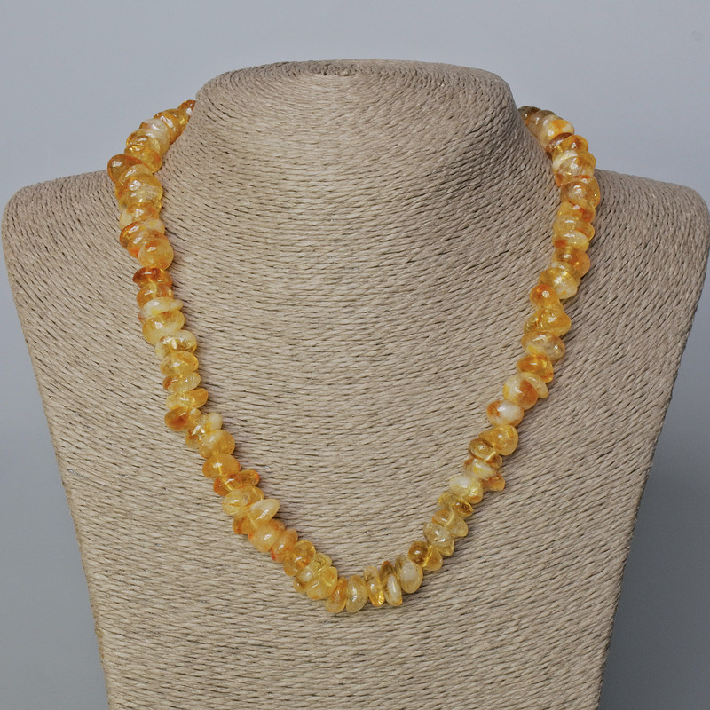 Citrine Natural Stone Necklace, tumbled, diameter 12x5mm+/-, length 49cm+