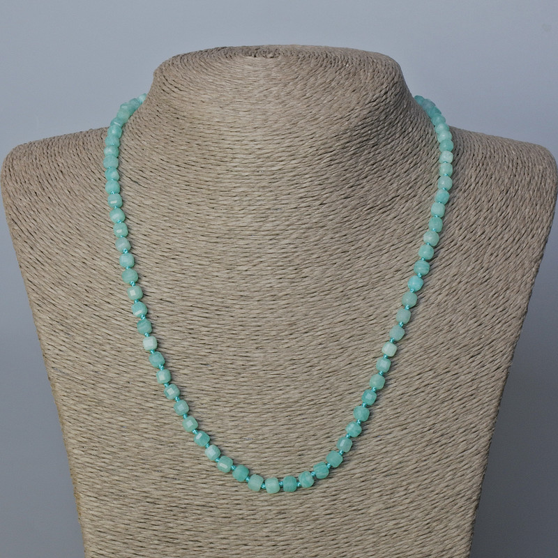 Amazonite Natural Stone Necklace, faceted cube, diameter 4.5x4.5mm+/-, length 52cm+