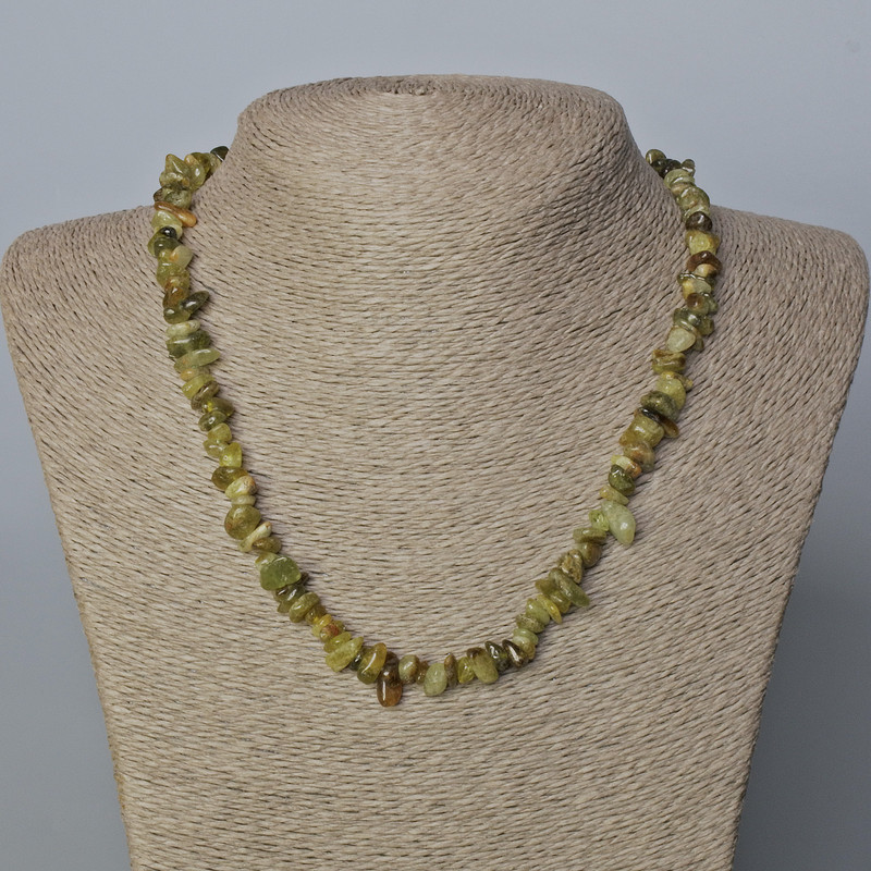 Grossular (Green Garnet) Natural Stone Necklace, chip, diameter 13x5-8x5mm+/-, length 48cm+