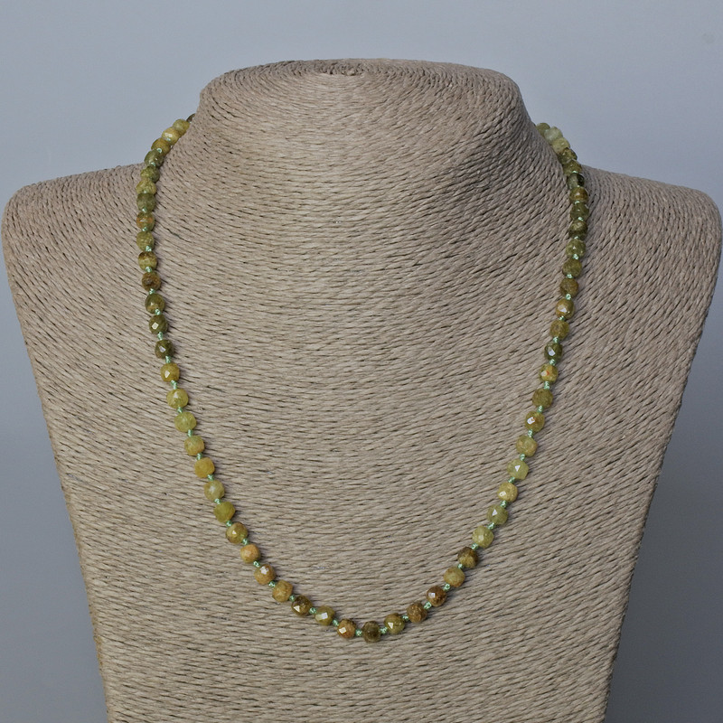 Grossular (Green Garnet) Natural Stone Necklace, faceted cube, diameter 5x5mm+/-, length 51cm+