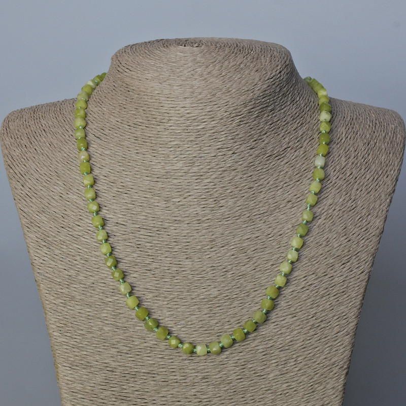 Jadeite Natural Stone Necklace, faceted cube, diameter 5x5mm+/-, length 51cm+
