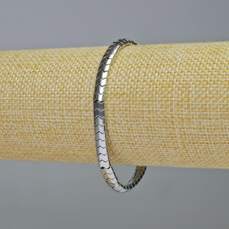 Hematite Bracelet, Snake Zigzag Wave, Silver Colour, Diameter 5x4x3mm+-, Length 18cm+- Stretch