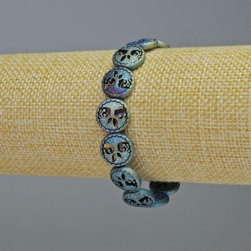 Hematite Bracelet "Tree", Matte Chameleon Colour, Diameter 12.5x4.5mm+-, Length 18cm+- Stretch
