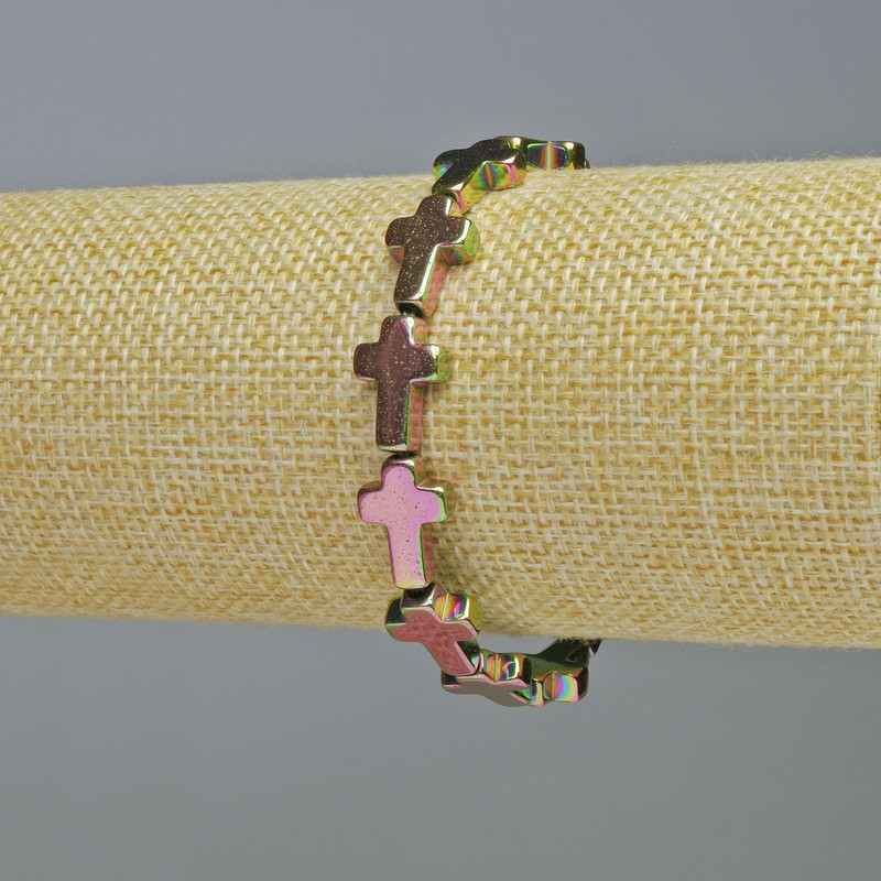 Hematite Bracelet "Cross", Chameleon Colour, Diameter 10x14x4mm+-, Length 18cm+- Stretch