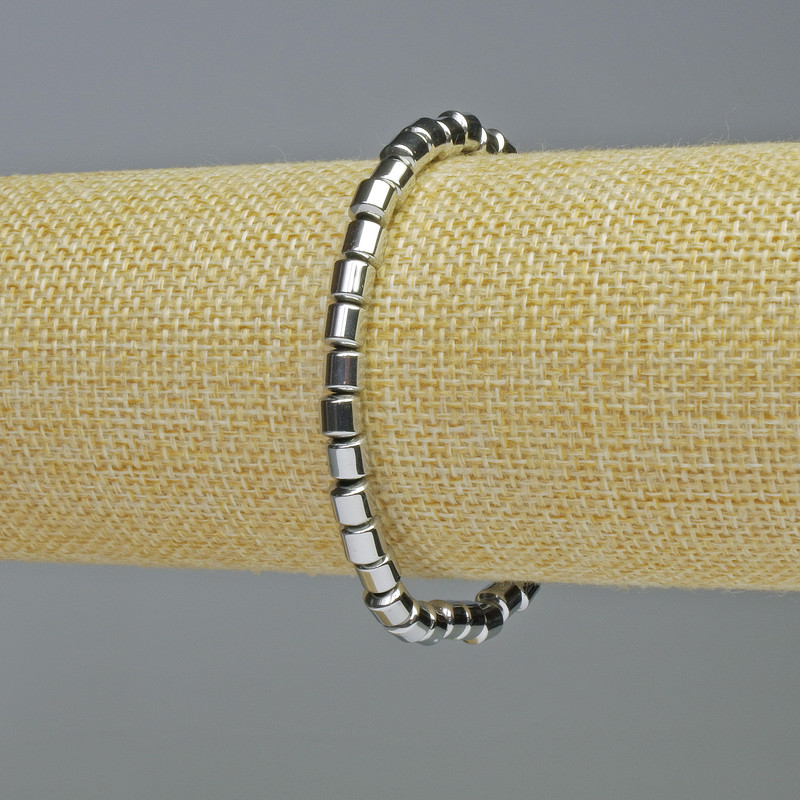 Hematite Bracelet Cylindrical Silver Colour, 5×5mm dia, stretch length 18cm