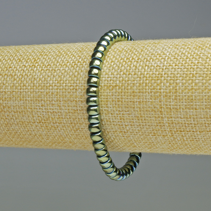 Hematite Rondelle Bracelet Green Chameleon Colour, 6x4mm±, 18cm± Length, Stretch