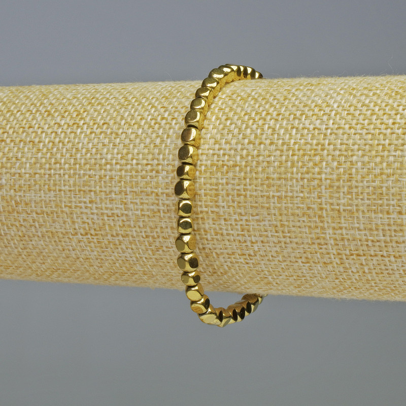 Hematite Bead Bracelet Cubes Gold Colour, 4x4mm dia., 18cm length, stretch