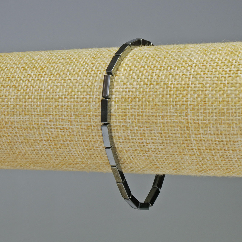 Hematite Bracelet Rectangles Black Colour, diameter 9x3mm+/-, length 18cm+/- stretch