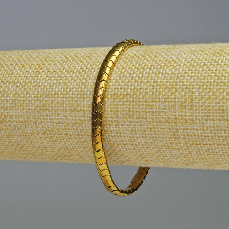 Hematite Bracelet Snake Zigzag Wave Gold Colour, diameter 5x4x3mm+/-, length 18cm+/- stretch