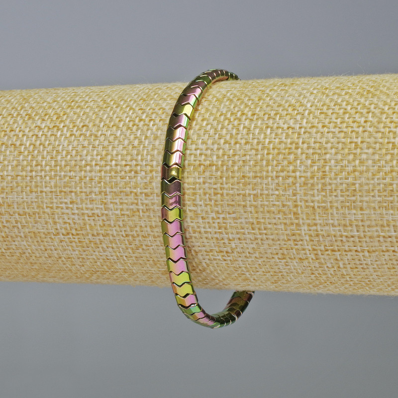 Hematite Bracelet Snake Zigzag Wave Rainbow Colour, diameter 5x4x3mm+/-, length 18cm+/- stretch
