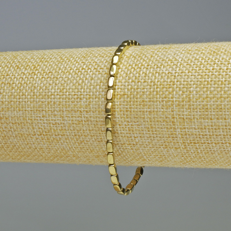 Hematite Bracelet, Rectangular Oval, Gold Colour, Diameter 3x5mm+/-, Length 18cm+/- Stretch