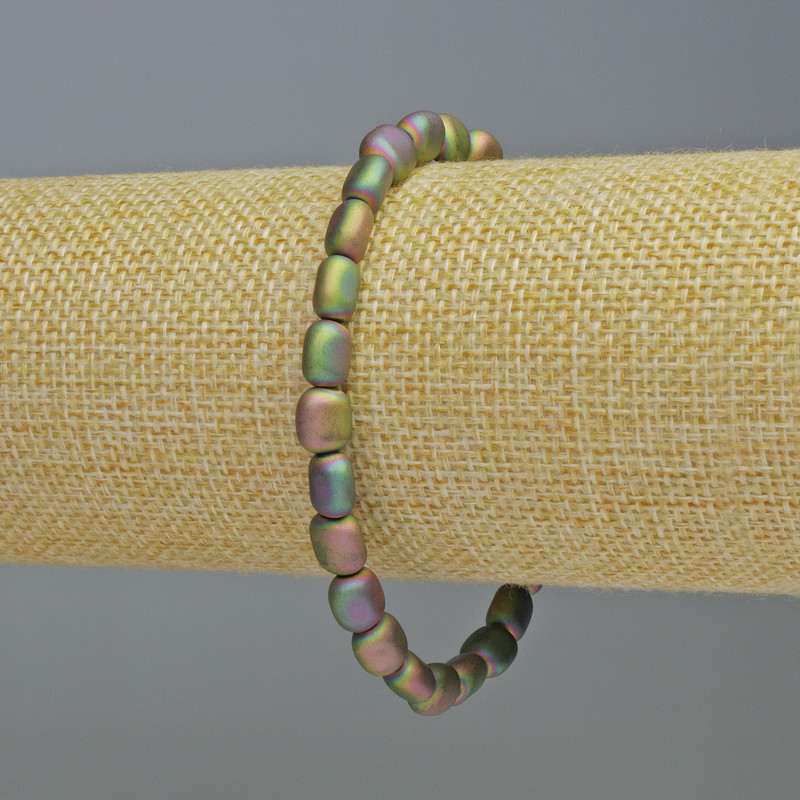 Hematite Bracelet Oval Matte Rainbow Colour, Diameter 7x7mm+-, Length 18cm+- Stretch