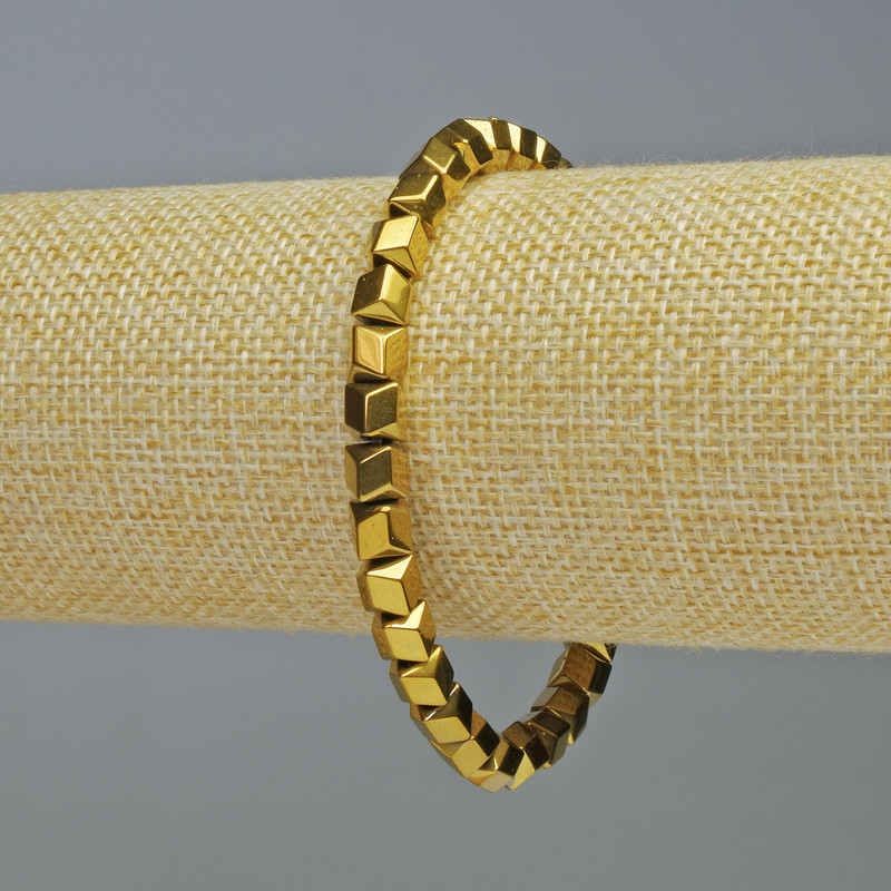 Hematite Bracelet Hexagons Zigzag Gold Colour, Diameter 6x6mm+-, Length 18cm+- Stretch