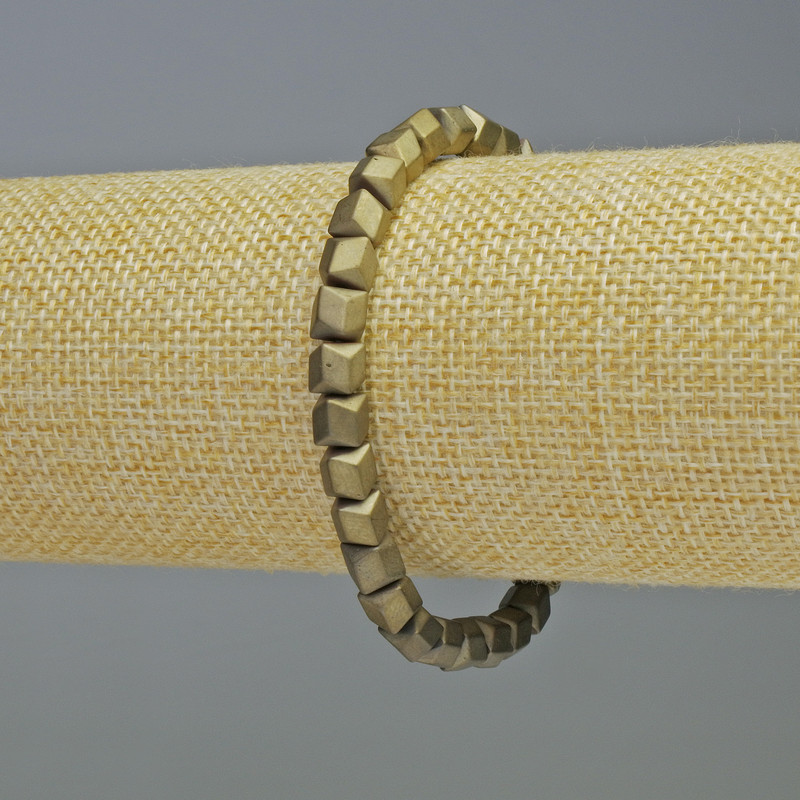 Hematite Bracelet Hexagons Zigzag Matte Khaki Colour, Diameter 6x6mm+-, Length 18cm+- Stretch