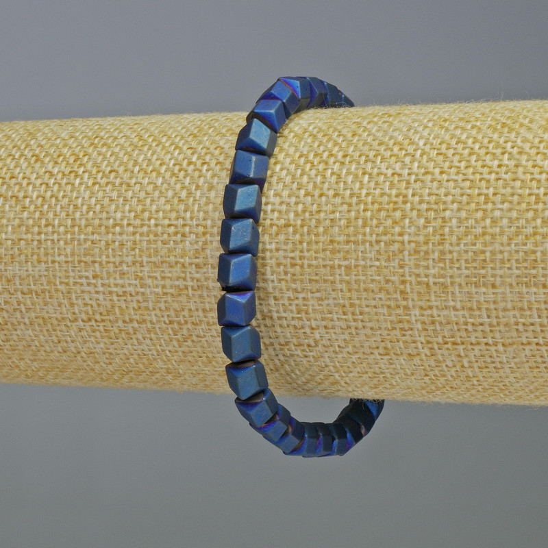 Hematite Bracelet Hexagons Zigzag Matte Blue Colour, Diameter 6x6mm+-, Length 18cm+- Stretch