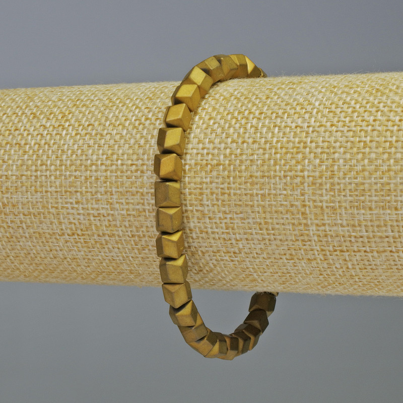 Hematite Bracelet Hexagons Zigzag Matte Gold Colour, Diameter 6x6mm+-, Length 18cm+- Stretch